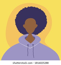 Retrato de hombre negro joven, visión frontal, estilo de vida milenario, gráficos vectoriales planos