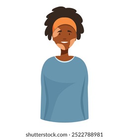 Retrato de una mujer negra joven con vitiligo sonriendo con confianza, promoviendo la aceptación de sí misma y la positividad corporal