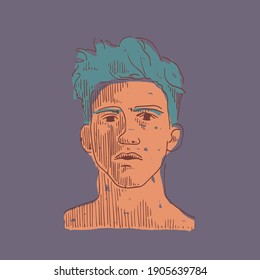 Portrait of a young boy. Vector flat illustration.