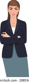 Portrait of a young business woman. A woman dressed in a formal business suit in a confident pose. Vector illustration