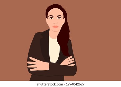 Portrait of a young business woman in a jacket on a brown background. Vector illustration