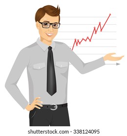 portrait of young businessman giving presentation on business success growth chart