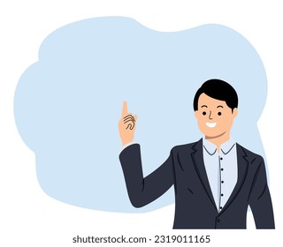 portrait of young businessman pointing his finger up or businessman gesture