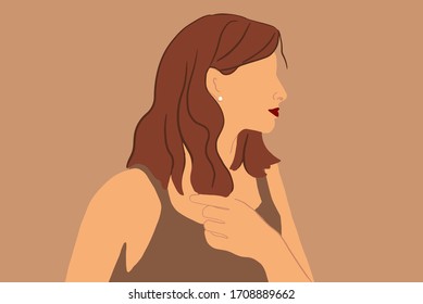 Portrait of a young caucasian woman on the background, side view. Vector illustration in flat cartoon style