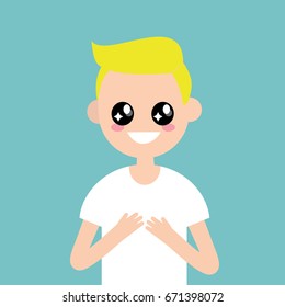 Portrait of young character with big anime eyes / flat editable vector illustration, clip art