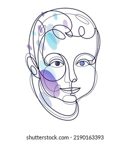 Portrait of a young child boy linear vector illustration isolated, toddler kid artistic line art drawing.