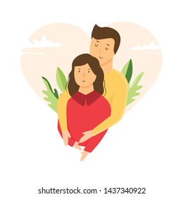 Portrait of young couple in love. Hugging people. Colorful flat vector illustration