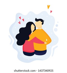 Portrait of young couple in love. Hugging people. Colorful flat vector illustration