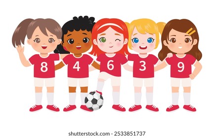 Portrait of young female multicultural soccer team 