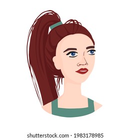 Portrait of a young girl. The face of a stylish woman with fashionable hair and big blue eyes. Vector abstract female character.