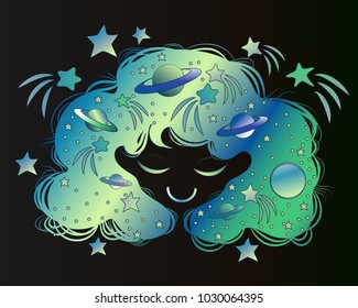 Portrait of a young girl with long hair and stars on her head.