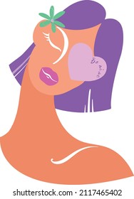 Portrait of a young girl with purple hair with a heart on her face