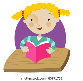 Portrait of a young girl in school at the desk.