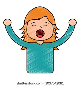 portrait young girl yawning and arms stretched vector illustration drawing image design