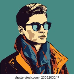 Retrato de un joven con un fondo brillante en el estilo del arte pop.