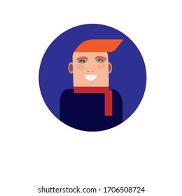Portrait of a young guy with red hair. Cartoon character. Vector flat illustration