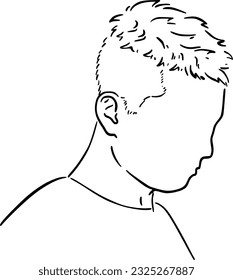 Portrait of a young guy with short hair with a t-shirt doodle linear cartoon coloring