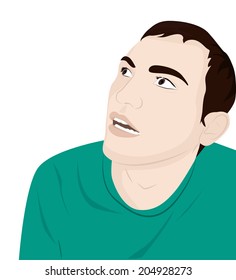 Portrait of a young guy. Stares looking up. vector illustration