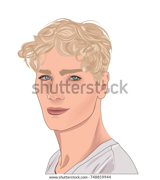Portrait Young Handsome Blonde Man Short Stock Vector Royalty