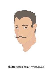 Portrait of a young handsome man with bronze skin and vintage mustache.Vector illustration
