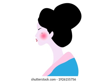 portrait of the young Japanese girl an ancient hairstyle. Geisha, maiko, princess. Traditional Asian woman style. Print, poster, t-shirt, card. Vector illustration isolated on white background