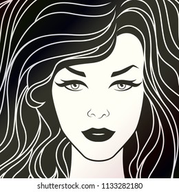 Portrait of a young lady with beautiful faces, hand drawing vector for cosmetic products design
