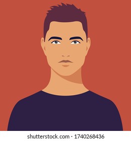 Portrait of young man. Avatar of guy for social networks. Abstract male portrait, full face. Stock vector isolated illustration in flat style.