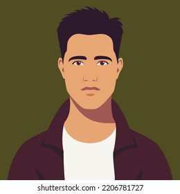 Portrait of young man. Avatar of guy for social networks. Abstract male portrait, full face. Stock vector isolated illustration in flat style.