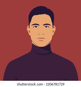 Portrait of young man. Avatar of guy for social networks. Abstract male portrait, full face. Stock vector isolated illustration in flat style.