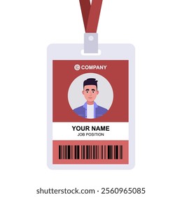 Portrait of a young man. Badge template, accessory for conferences, training, lectures.. Vector set in a flat style