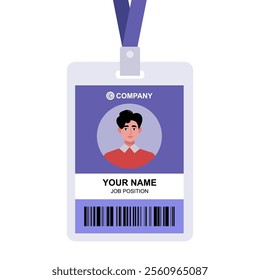 Portrait of a young man. Badge template, accessory for conferences, training, lectures.. Vector set in a flat style