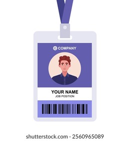 Portrait of a young man. Badge template, accessory for conferences, training, lectures.. Vector set in a flat style