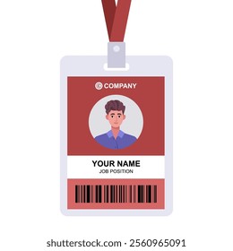 Portrait of a young man. Badge template, accessory for conferences, training, lectures.. Vector set in a flat style