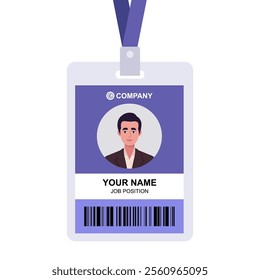 Portrait of a young man. Badge template, accessory for conferences, training, lectures.. Vector set in a flat style