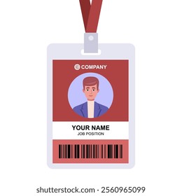 Portrait of a young man. Badge template, accessory for conferences, training, lectures.. Vector set in a flat style