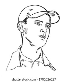 Portrait of a young man in a baseball cap. Vector sketch illustration.