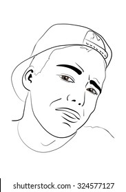 Portrait of a young man in a baseball cap, wearing backwards. sketch