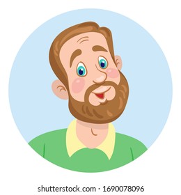 Portrait of a young man with a beard. Avatar icon in the circle. Isolated on white background. Flat style. Vector illustration.