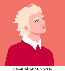 Portrait of a young man with curly blond hair. Male profile. Fashion and beauty. Bright vector illustration in flat style.