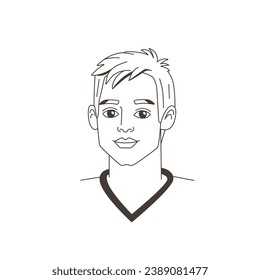 Portrait of young man in doodle hand drawn style. Guys avatar, face, head, sketch, line, outline. Simple vector illustration.