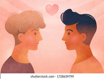 Portrait of young man falling in love at first sight. LGBT couple and relationship concept. Flat art for any occasion. Vector illustration.