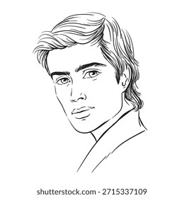 Portrait of a young man, hand drawn sketch outline vector illustration.