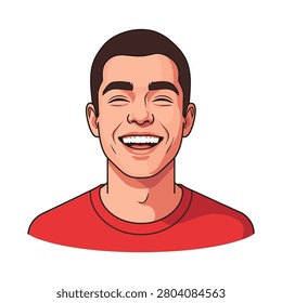 Portrait of a young man laughing happily with laughing portrait expression