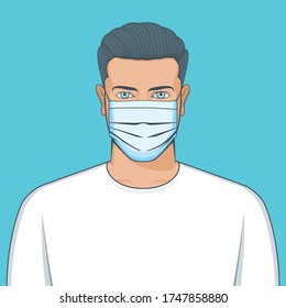 Joven retrato con imagen vectorial de máscara