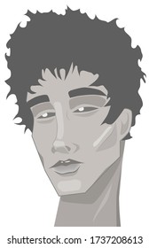 Portrait of a young man with a serious face. Gray colors. Depression mood. Vector