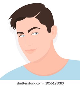 Portrait of a young man. Sly. Cunning and cunning. Vector Flat Illustration