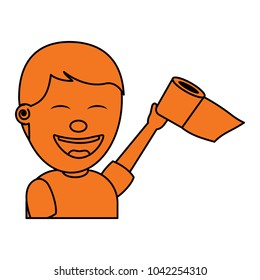 portrait young man smiling with toilet paper in his hand for a joke
