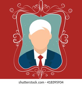 Portrait of an young man in white frame on red background