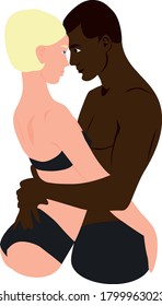 Portrait of young man and woman looking at each other. Multi-ethnic couple.Boyfriend and girlfriend. Vector illustration