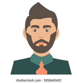 Portrait of young men whith beard and mustache. Avatar flat illustration